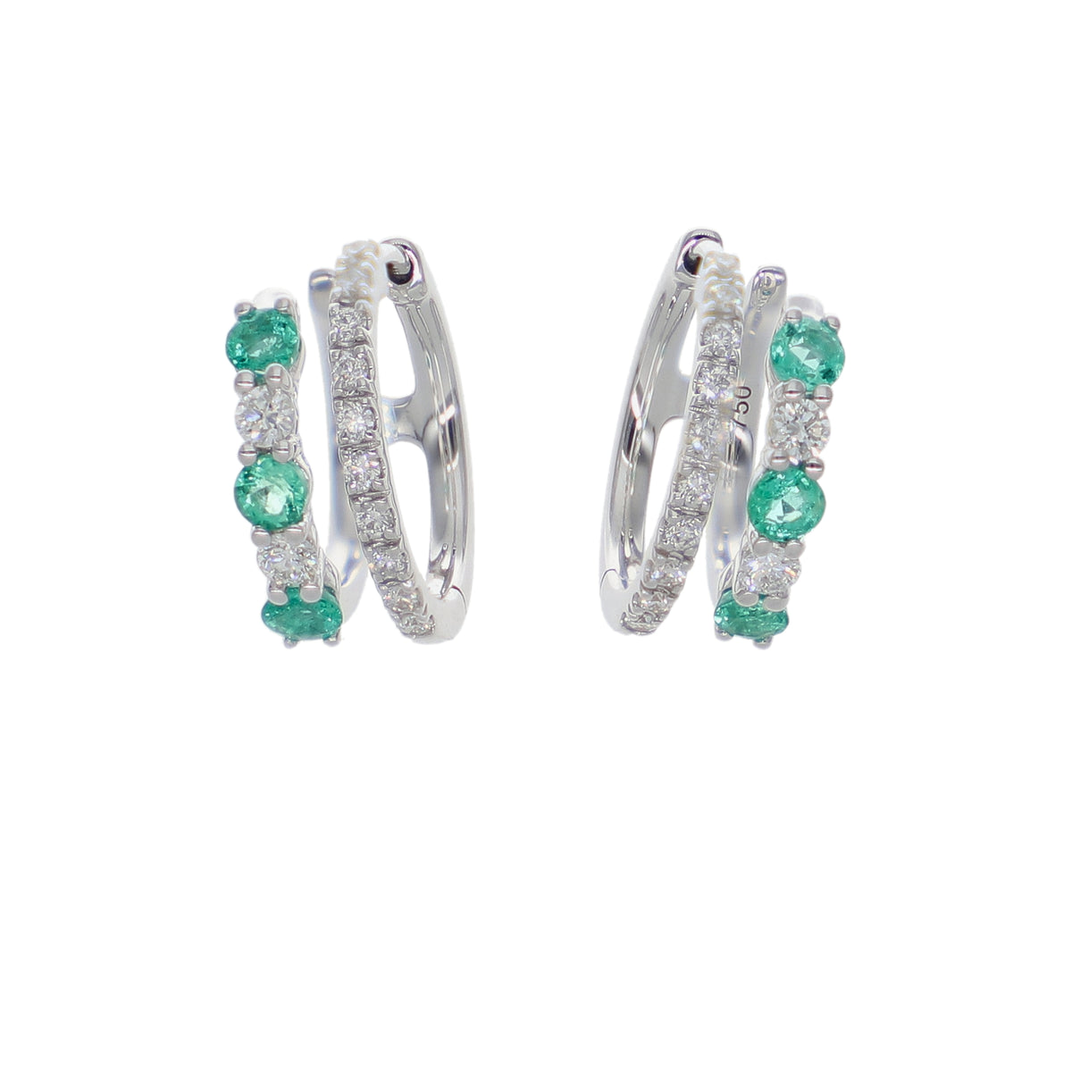Argollas Oro Blanco 18K con Esmeraldas y Diamantes 0,70 ct