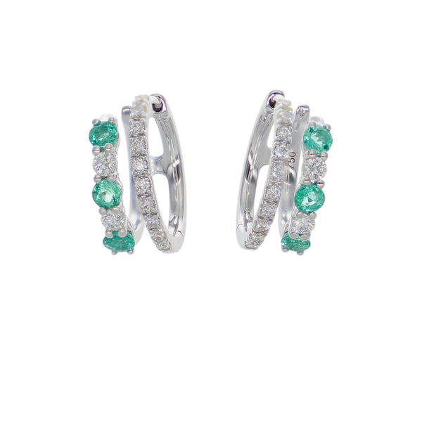 Argollas Oro Blanco 18K con Esmeraldas y Diamantes 0,70 ct
