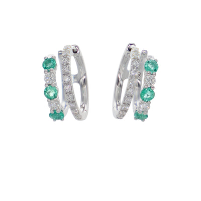 Argollas Oro Blanco 18K con Esmeraldas y Diamantes 0,70 ct