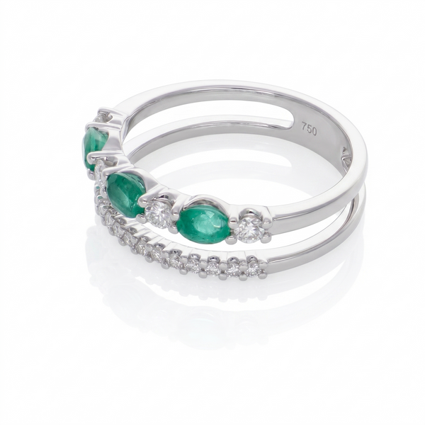 Anillo Oro Blanco 18K Esmeralda Oval con Diamantes  | AN-14685