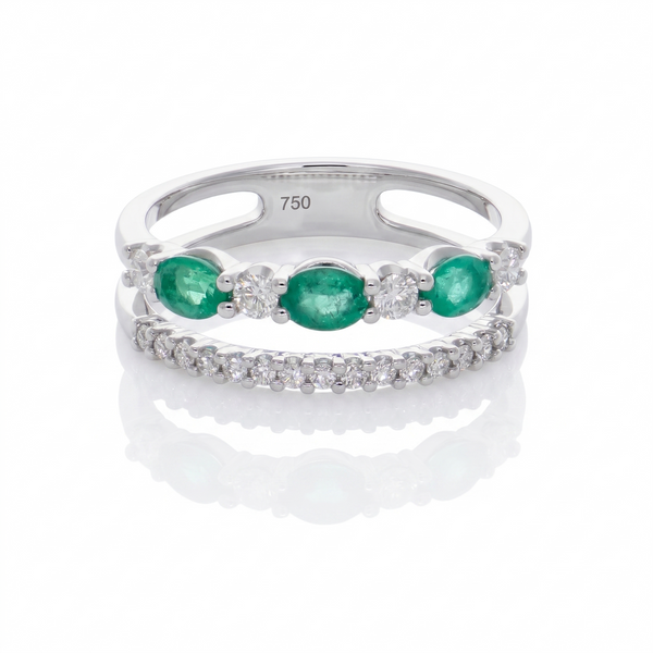 Anillo Oro Blanco 18K Esmeralda Oval con Diamantes  | AN-14685