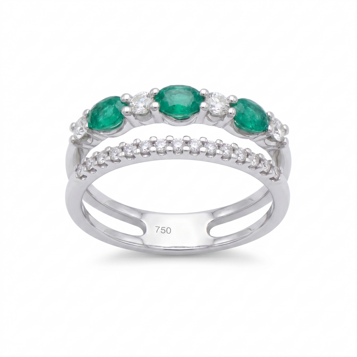 Anillo Oro Blanco 18K Esmeralda Oval con Diamantes  | AN-14685