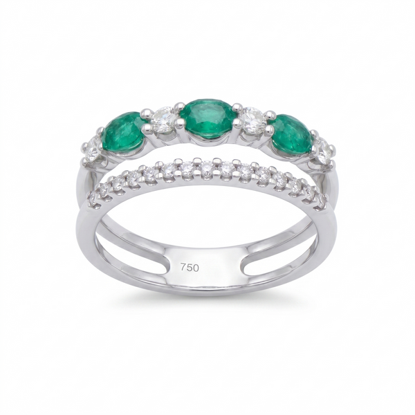 Anillo Oro Blanco 18K Esmeralda Oval con Diamantes  | AN-14685