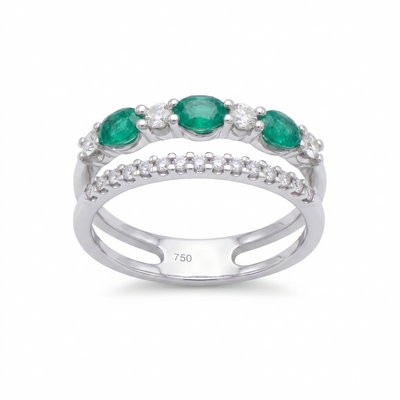 Anillo Oro Blanco 18K Esmeralda Oval con Diamantes  | AN-14685