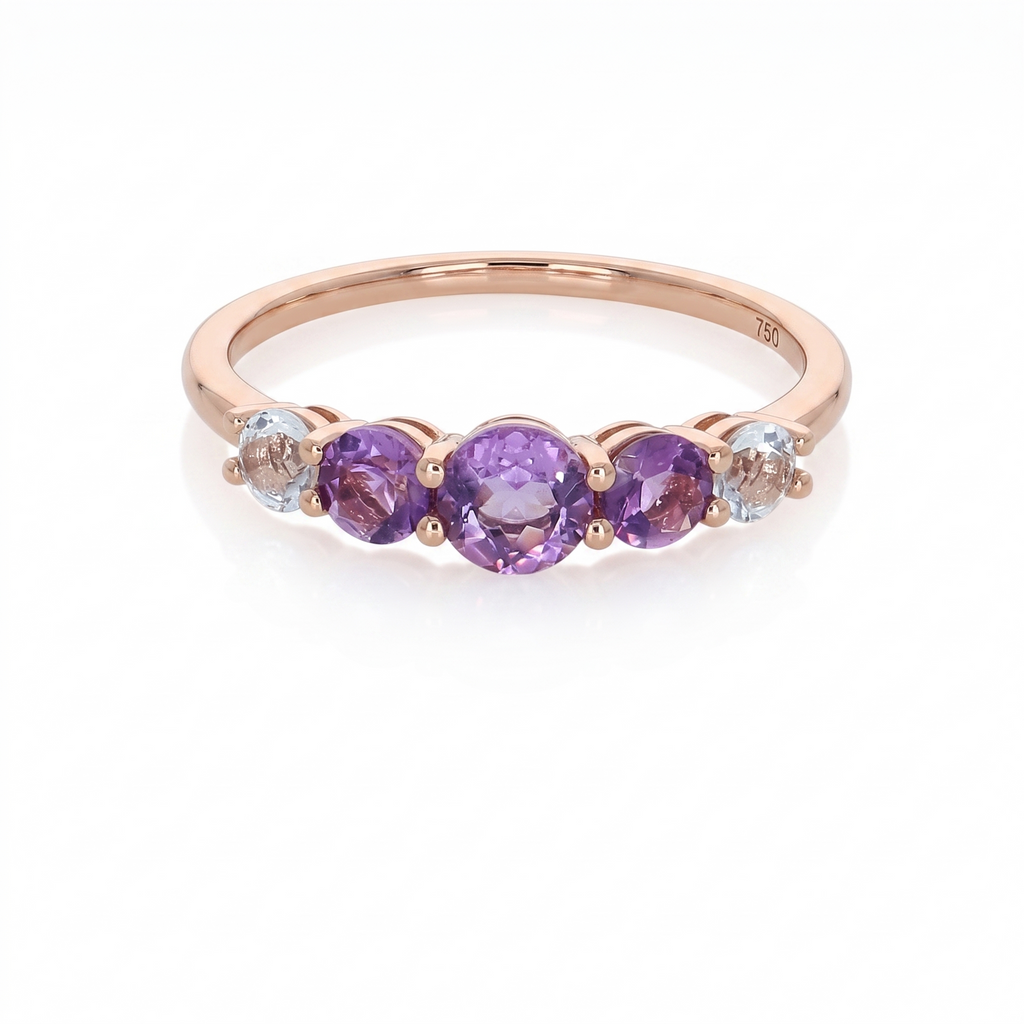 Anillo Oro Rosa 18K Topacio y Amatista | AN-14688