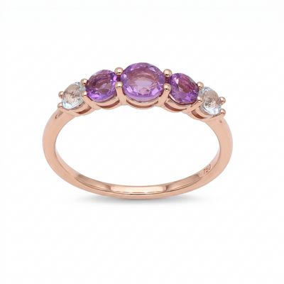 Anillo Oro Rosa 18K Topacio y Amatista | AN-14688