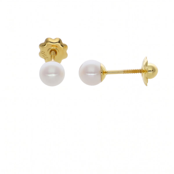 Aros Niña Oro Amarillo 18K con Perlas Cultivadas (4,5 mm) | AR-14762