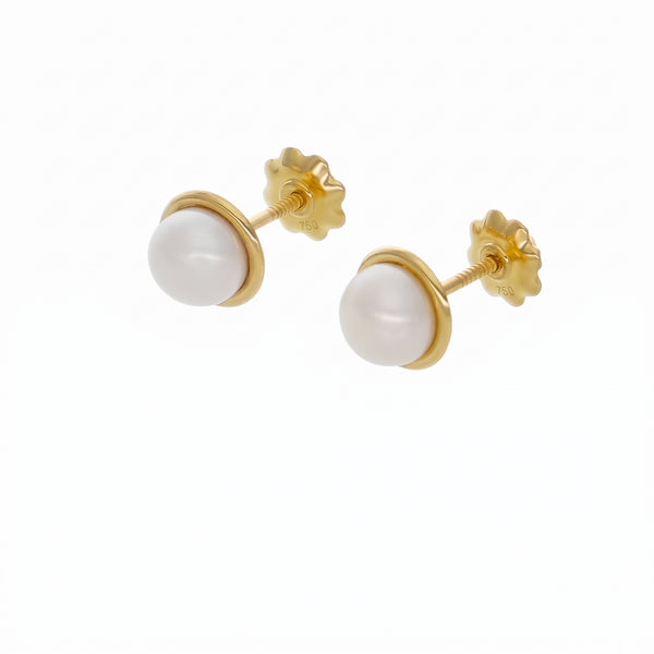 Aro Niña Oro Amarillo 18K con Perlas Cultivadas 5mm | AR-14771