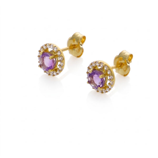 Aros Oro Amarillo 18K con Amatista y Circones | AR-14779