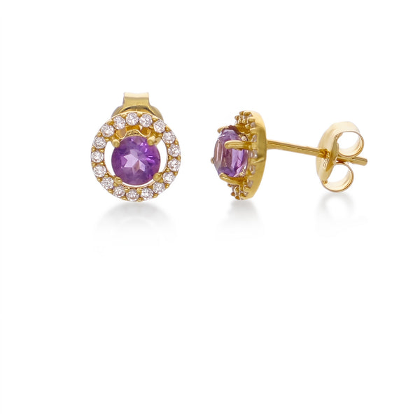 Aros Oro Amarillo 18K con Amatista y Circones | AR-14779