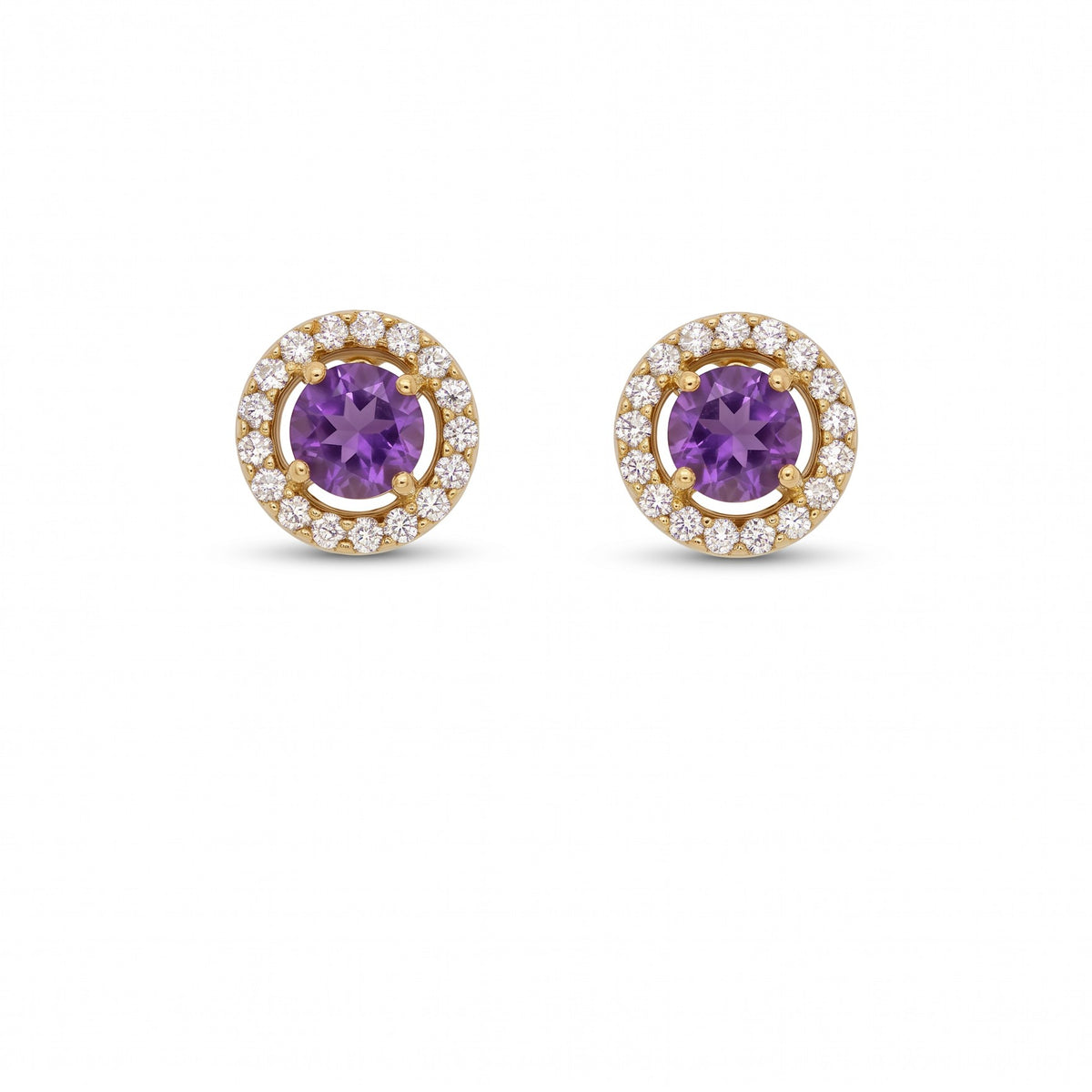 Aros Oro Amarillo 18K con Amatista y Circones | AR-14779
