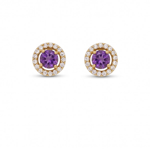 Aros Oro Amarillo 18K con Amatista y Circones | AR-14779