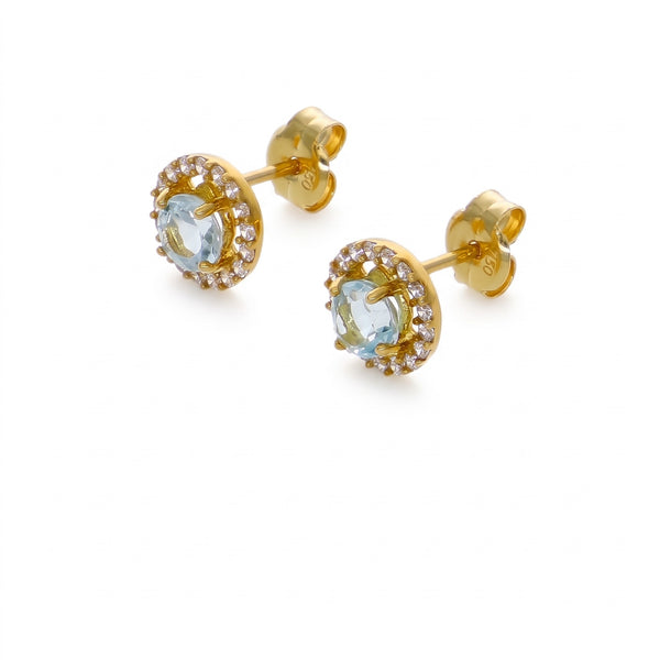 Aros Oro Amarillo 18K con Topacio Azul y Circones | AR-14780