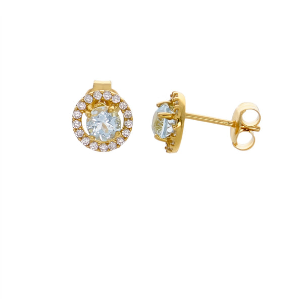 Aros Oro Amarillo 18K con Topacio Azul y Circones | AR-14780