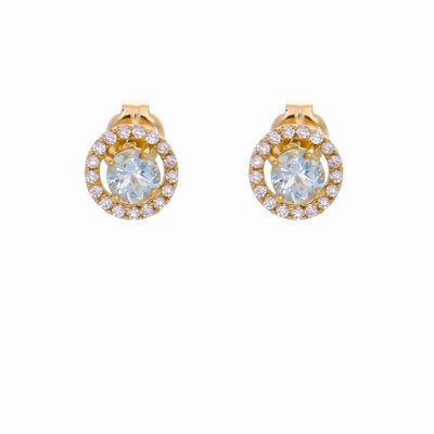 Aros Oro Amarillo 18K con Topacio Azul y Circones | AR-14780