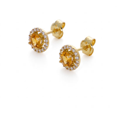Aros Oro Amarillo 18K con Citrino y Circones | AR-14781