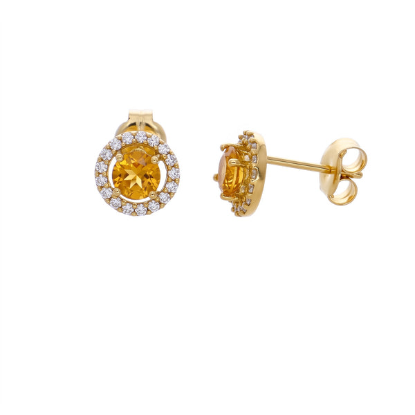 Aros Oro Amarillo 18K con Citrino y Circones | AR-14781