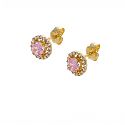 Aros Oro Amarillo 18K con Circones Tipo Rosa de Francia (Rosado)| AR-14782