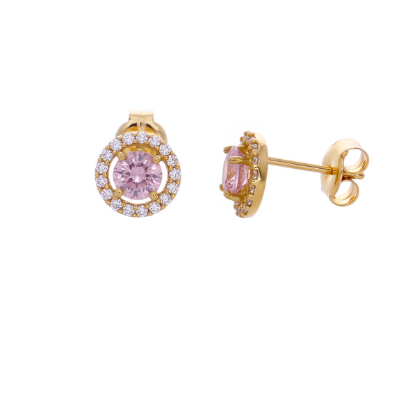 Aros Oro Amarillo 18K con Circones Tipo Rosa de Francia (Rosado)| AR-14782