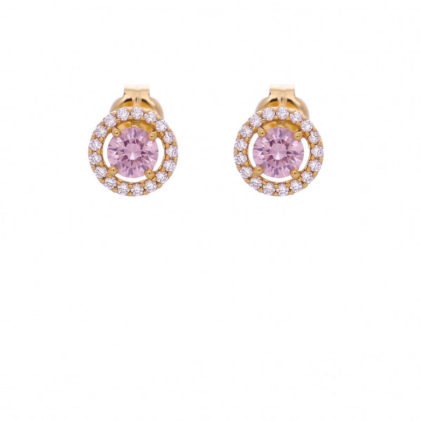 Aros Oro Amarillo 18K con Circones Tipo Rosa de Francia (Rosado)| AR-14782