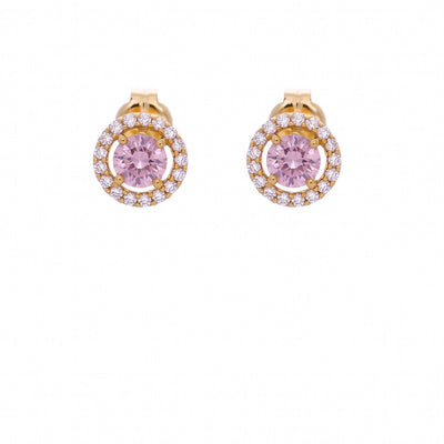 Aros Oro Amarillo 18K con Circones Tipo Rosa de Francia (Rosado)| AR-14782