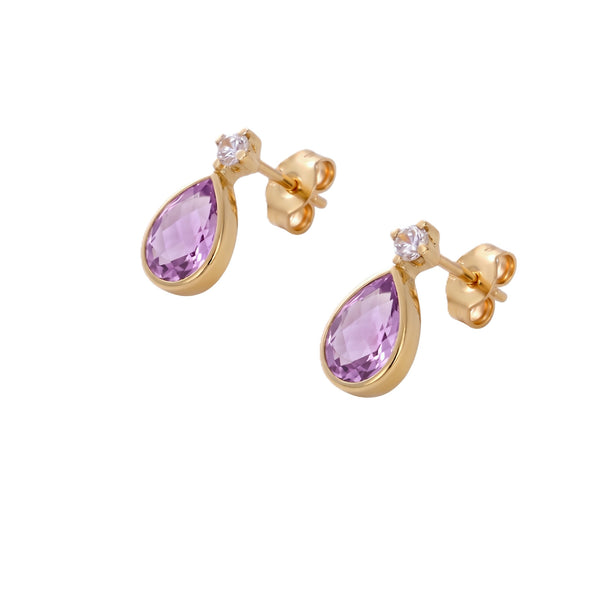 Aros Gota Oro Amarillo 18K con Amatista y Circón | AR-14784