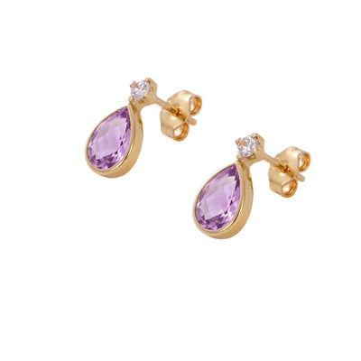 Aros Gota Oro Amarillo 18K con Amatista y Circón | AR-14784