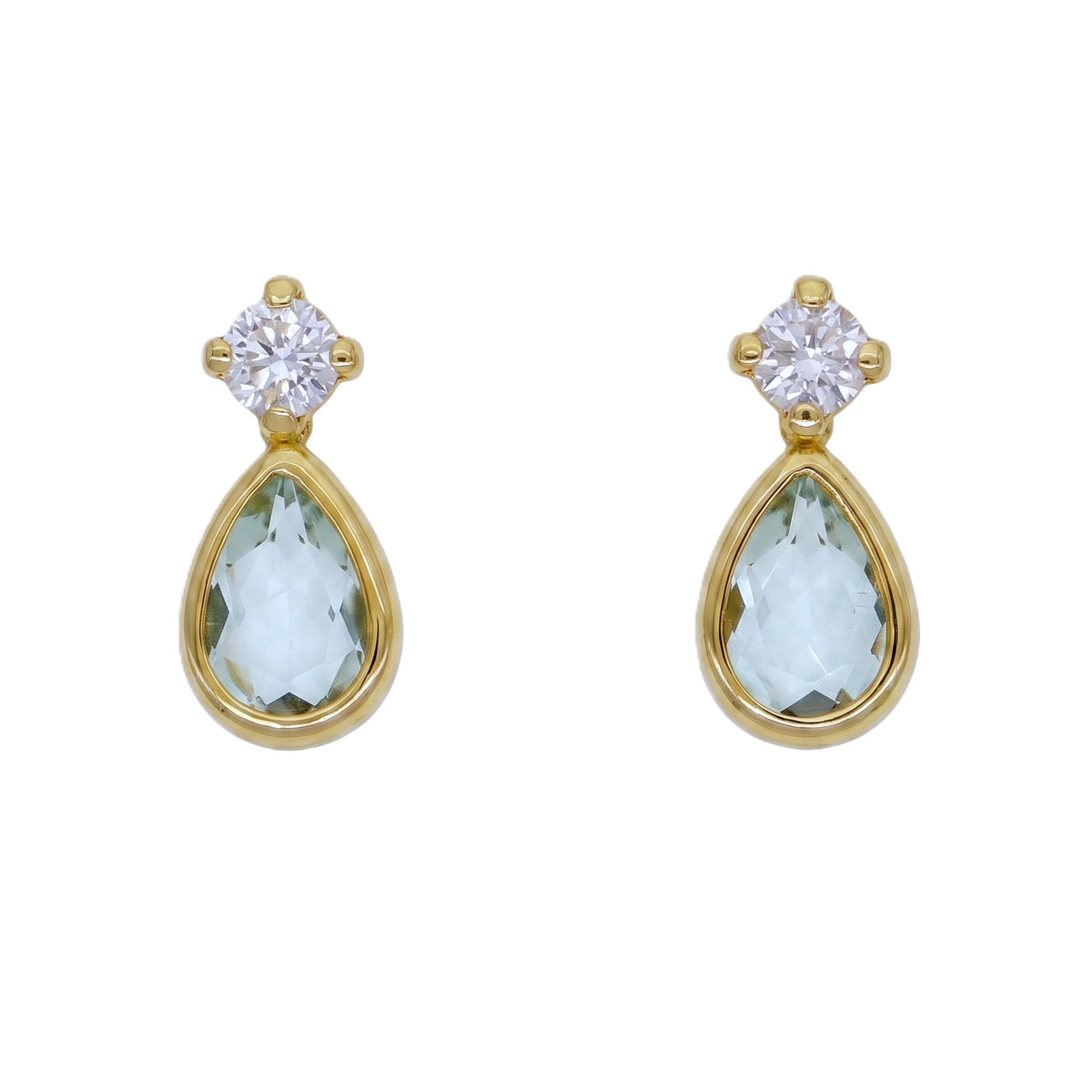 Aros Gota Oro Amarillo 18K con Topacio Azul y Circón | AR-14786