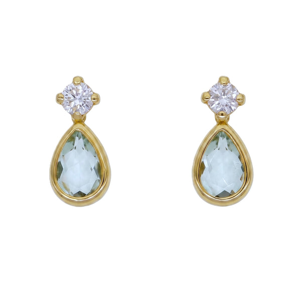 Aros Gota Oro Amarillo 18K con Topacio Azul y Circón | AR-14786