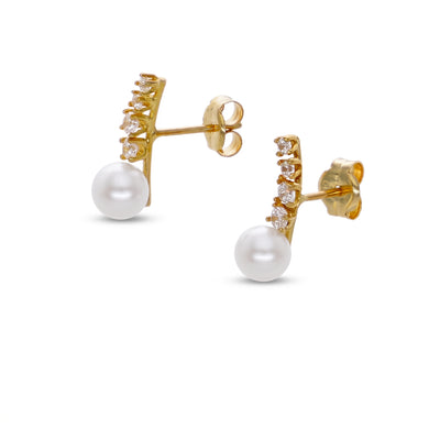 Aros Oro Amarillo 18K con Perla Cultivada Agua Dulce y Circones | AR-14788