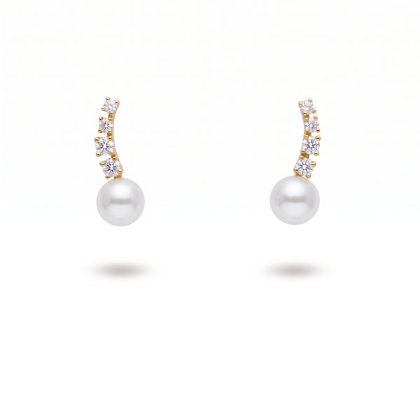 Aros Oro Amarillo 18K con Perla Cultivada Agua Dulce y Circones | AR-14788