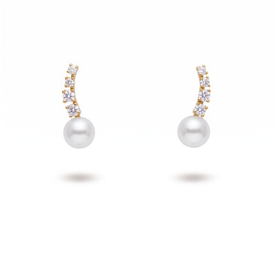 Aros Oro Amarillo 18K con Perla Cultivada Agua Dulce y Circones | AR-14788