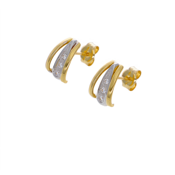 Aros Bicolor de Oro Amarillo 18K con Rodio y Circones | AR-14789