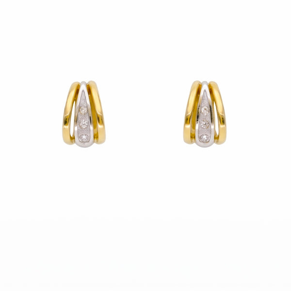 Aros Bicolor de Oro Amarillo 18K con Rodio y Circones | AR-14789