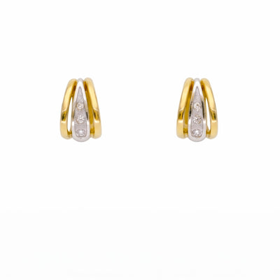 Aros Bicolor de Oro Amarillo 18K con Rodio y Circones | AR-14789