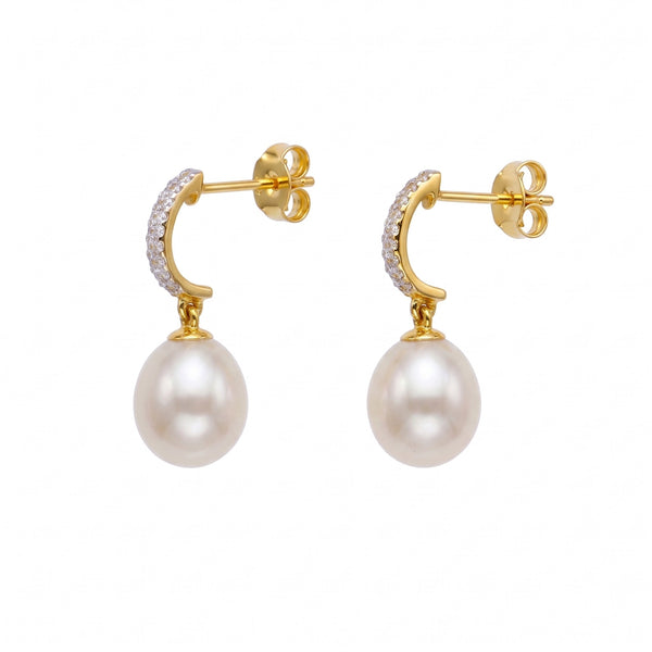 Aros Oro Amarillo 18K con Perla Cultivada Agua Dulce y Circones | AR-14794