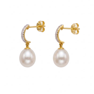 Aros Oro Amarillo 18K con Perla Cultivada Agua Dulce y Circones | AR-14794