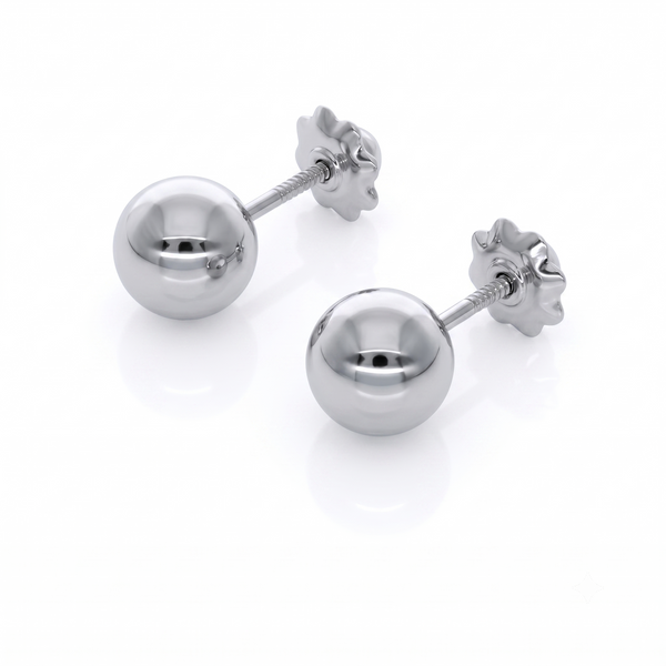 Aros Oro Blanco 18k Bolita 6mm | AR-14817