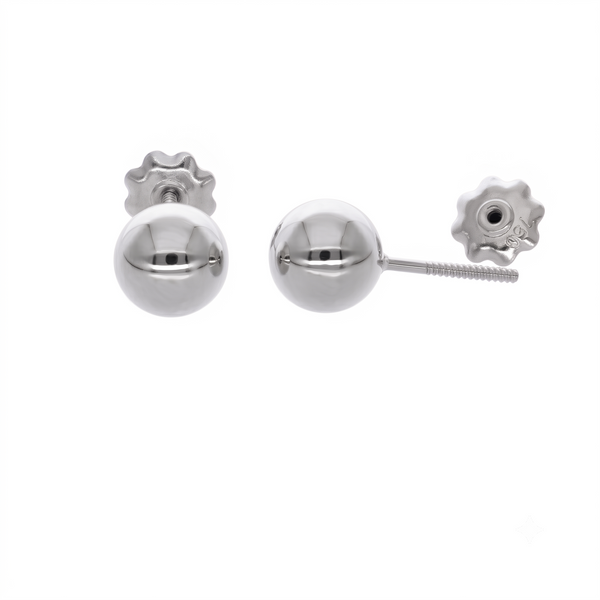 Aros Oro Blanco 18k Bolita 6mm | AR-14817