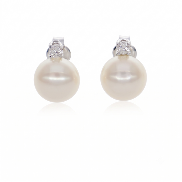 Aros de Oro Blanco 18K con Perla Botón y Circon | AR-14824