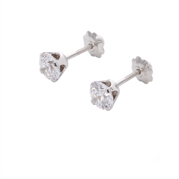 Aros Oro Blanco 18K con Circon 5 mm Punto de Luz  | AR-14828