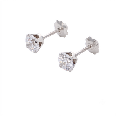 Aros Oro Blanco 18K con Circon 5 mm Punto de Luz  | AR-14828