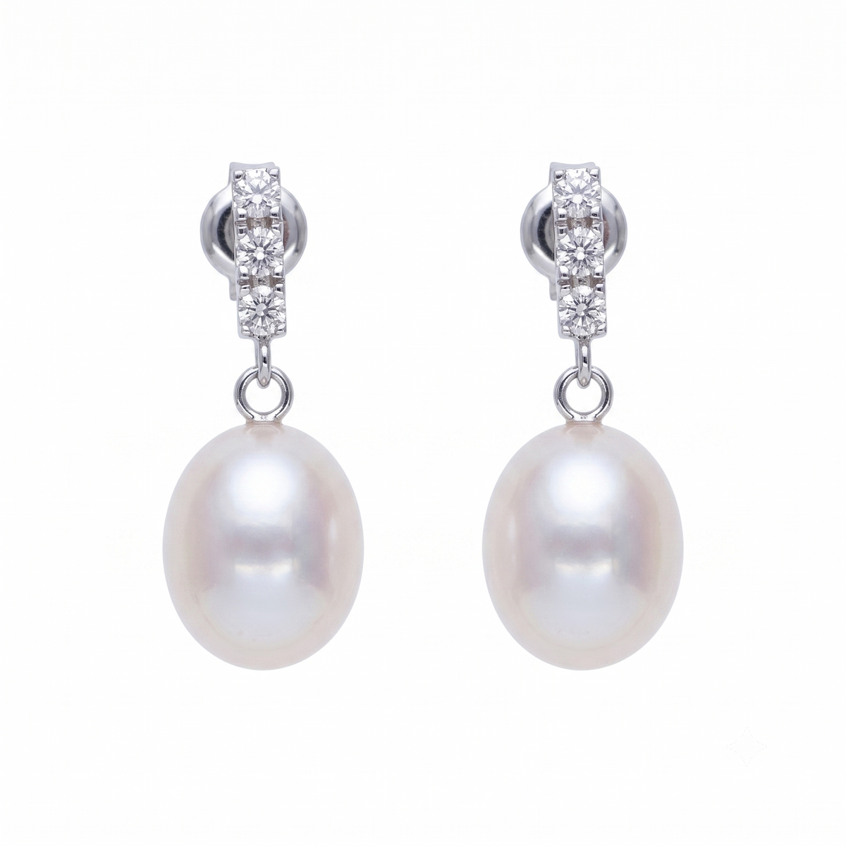 Aros Oro Blanco 18K con Perla Cultivada Agua Dulce y Circones | AR-14831