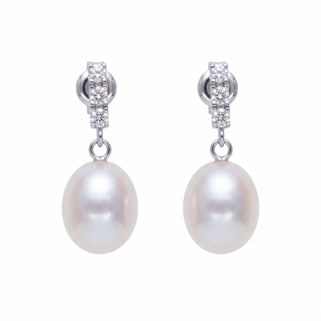 Aros Oro Blanco 18K con Perla Cultivada Agua Dulce y Circones | AR-14831