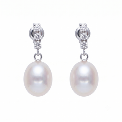 Aros Oro Blanco 18K con Perla Cultivada Agua Dulce y Circones | AR-14831