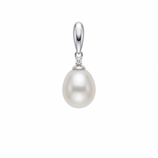 Colgante Oro Blanco 18K con Perla Cultivada y Circon | CL-14833