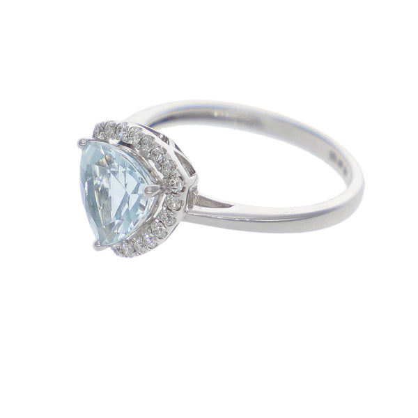 Anillo Oro Blanco Aguamarina y Brillantes AN-10600