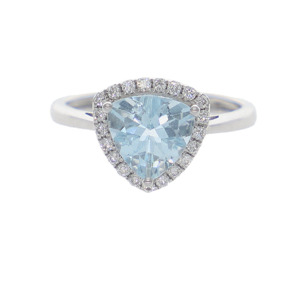 Anillo Oro Blanco Aguamarina y Brillantes AN-10600