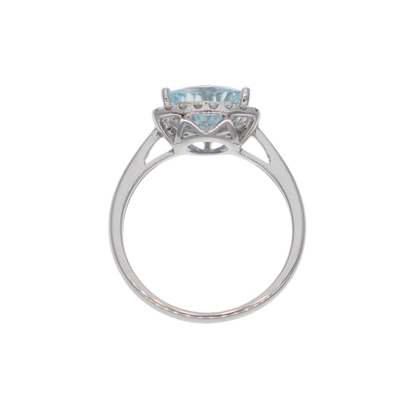 Anillo Oro Blanco Aguamarina y Brillantes AN-10600
