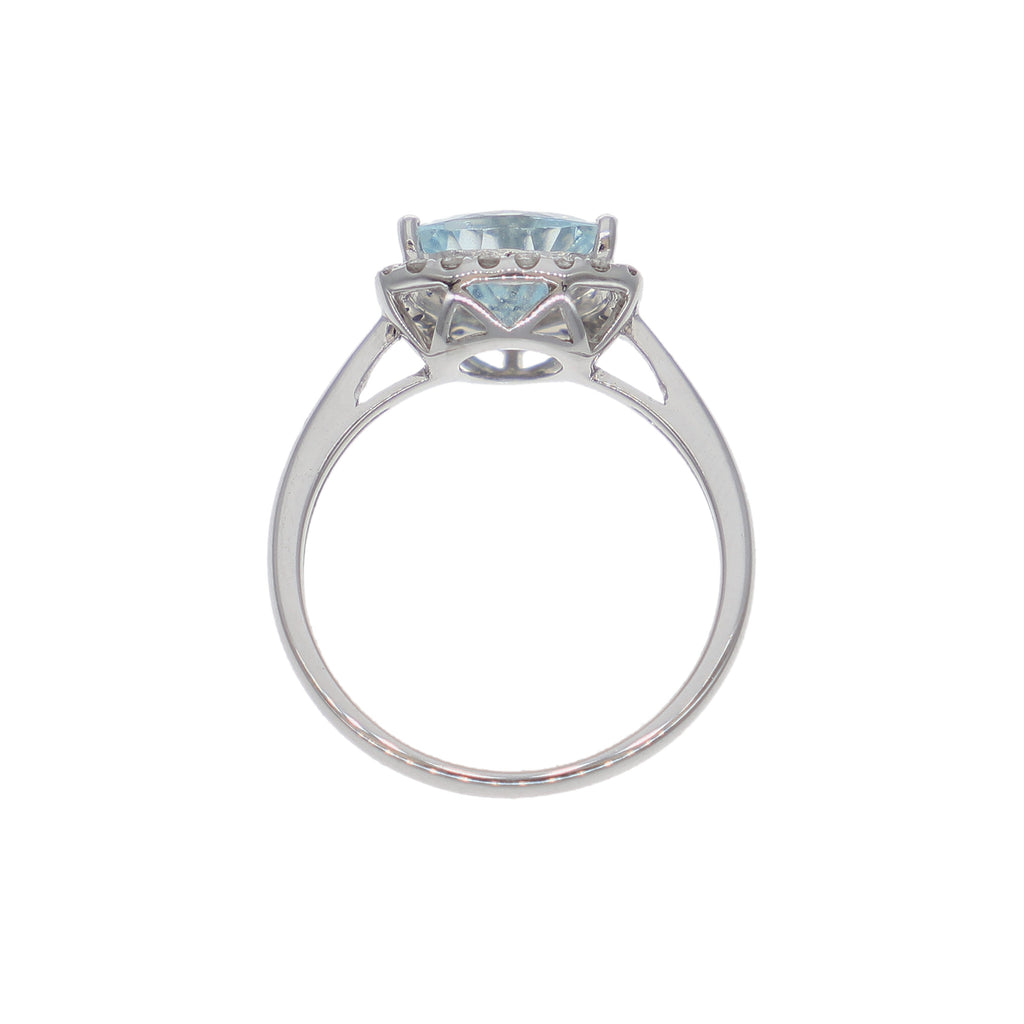 Anillo Oro Blanco Aguamarina y Brillantes AN-10600